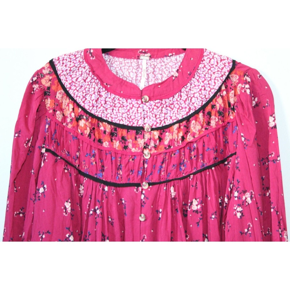 NWT Free People Paloma Floral Button Peasant Top Berry Combo Small Cottagecore - Picture 4 of 13